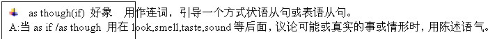ı:  	as though(if)   ʣһʽ״ӾӾ䡣
A:as if /as though look,smell,taste,soundȺ棬ۿܻʵ»ʱó
